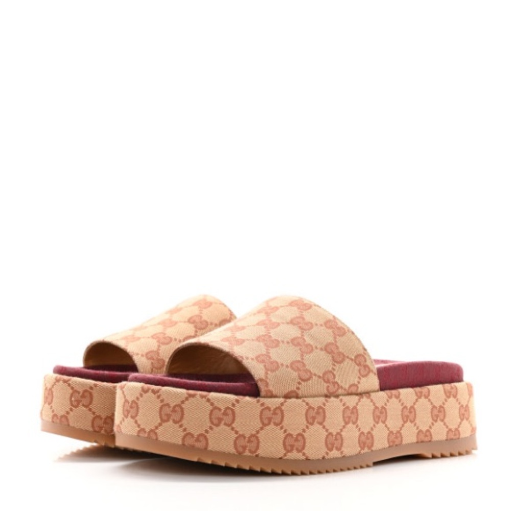 Canvas GG Monogram Angelina Platform Slide Sandals 41 Beige Ruggine